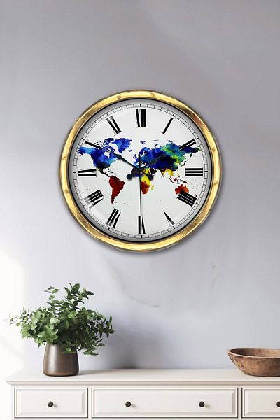 Platin Saat Gift 40 cm Gold Metal Map Wall Clock