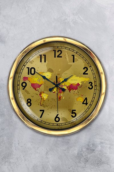 Kasva Concept Gift 40 cm Gold Metal Map Wall Clock