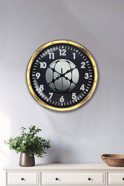 Kasva Concept Gift 40 cm Gold Metal Soccer Ball Wall Clock