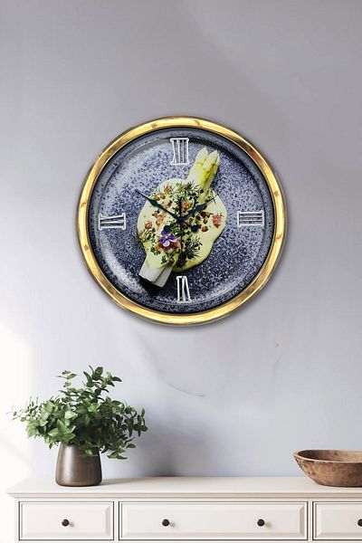 Kasva Concept 2022 Model 40 cm Gold Metal Kitchen Wall Clock Clock