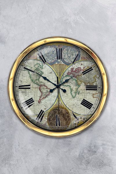 Platin Saat Gift 40 cm Gold Metal Map Wall Clock