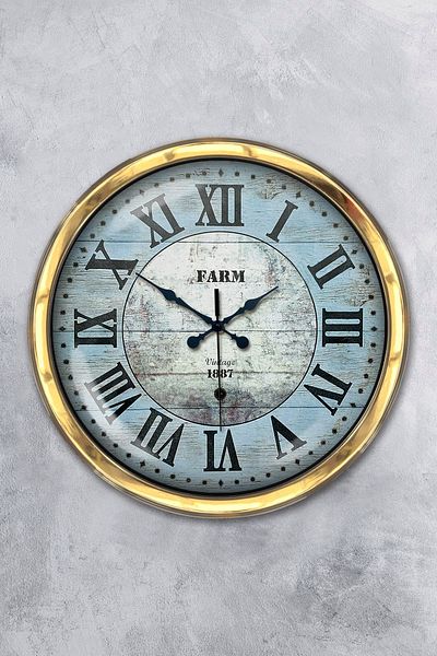 Kasva Concept Gift 40 cm Gold Metal Farm Wall Clock