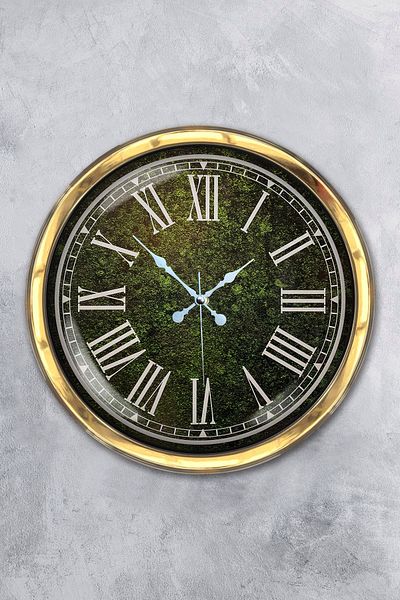 Kasva Concept 40 cm Gold Metal Grass Green Wall Clock