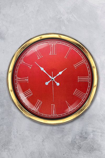 Kasva Concept Gift 40 cm Gold Metal Red Wall Clock