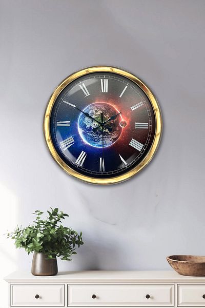 Kasva Concept Gift 40 cm Gold Metal World Wall Clock