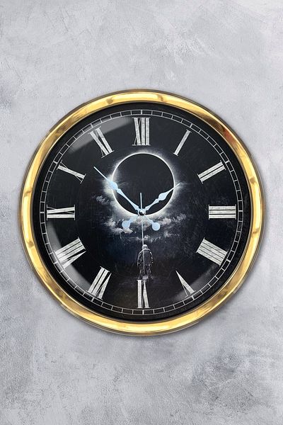 Kasva Concept Gift 40 cm Gold Metal Full Moon Astronaut Wall Clock Clock