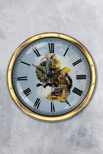 Kasva Concept Gift 40 cm Gold Metal Nature Adventure Wall Clock