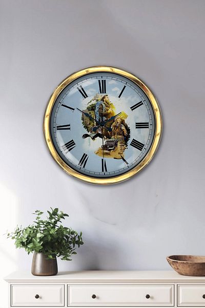 Kasva Concept Gift 40 cm Gold Metal Nature Adventure Wall Clock