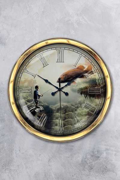 Kasva Concept Gift 40 cm Gold Metal Fish Children Different Lives Wall Clock
