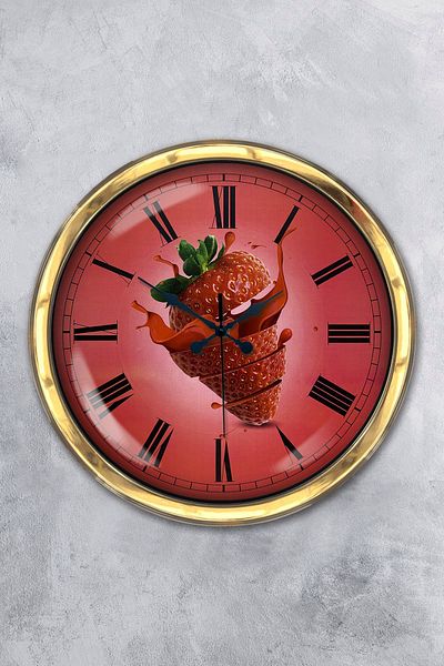 Kasva Concept Gift Clock 40 cm Gold Metal Strawberry Kitchen Wall Clock