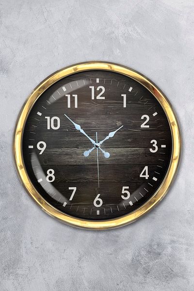 Kasva Concept Gift 40 cm Gold Metal Wooden Number Wall Clock