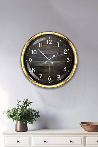 Kasva Concept Gift 40 cm Gold Metal Wooden Number Wall Clock