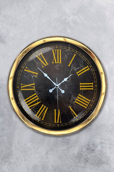 Kasva Concept Cadou 40 Cm Ceas de Perete Metal Auriu Marmura Numerele Romane