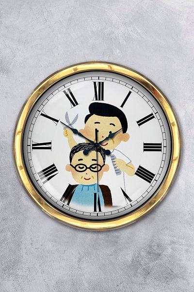 Kasva Concept Gift 40 cm Gold Metal Barber Wall Clock
