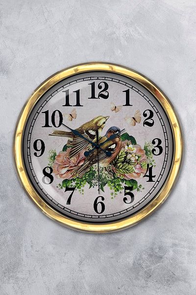 Kasva Concept Gift 40 cm Gold Metal Birds Wall Clock