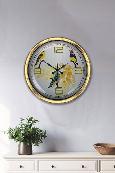 Kasva Concept Gift 40 cm Gold Metal Birds Wall Clock