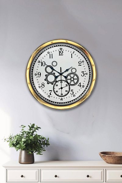 Kasva Concept Gift 40 cm Gold Metal Mechanical Wall Clock
