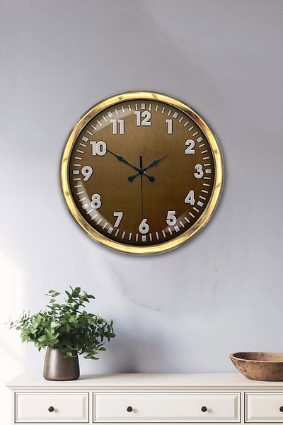 Kasva Concept Gift 40 cm Gold Metal Brown Wall Clock