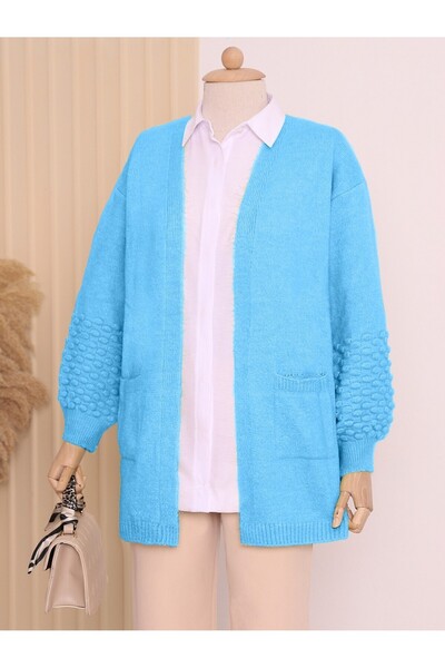 HİJABAYA Balloon Sleeve Pompom Pocket Cardigan