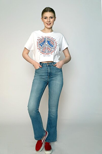 Lee Cooper بنطلون جينز نسائي أزرق عالي الخصر بقصة واسعة الساقين من لونا واسع ...
