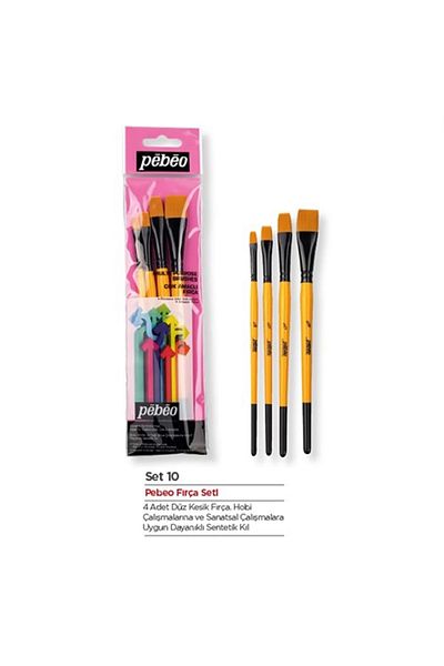 Pebeo Set-10 4-Piece Brush Set Flat Cut No:1/4