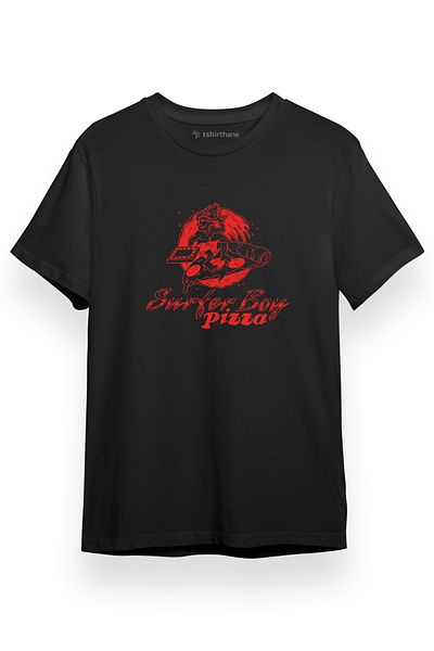 Tshirthane Stranger Things Surferboy Pizza Μαύρο κοντομάνικο ανδρικό μπλουζάκι
