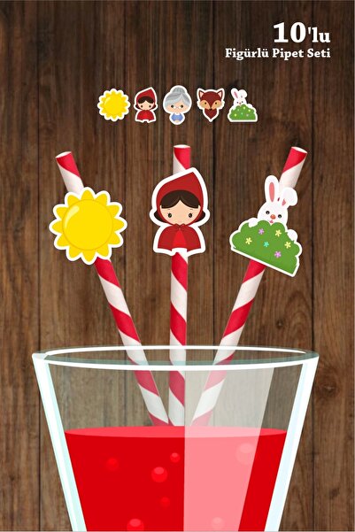 neşeli günlerim Σετ καλαμάκια με θέμα Κοκκινοσκουφίτσα 10 τεμαχίων