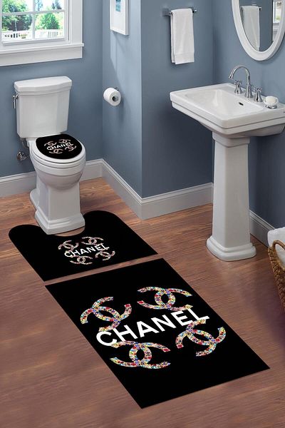 Doruklar Home Collection Σετ μπάνιου με διακοσμητικό σχέδιο 3 τεμαχίων με αντιολισθητικό σημείο που πλένεται