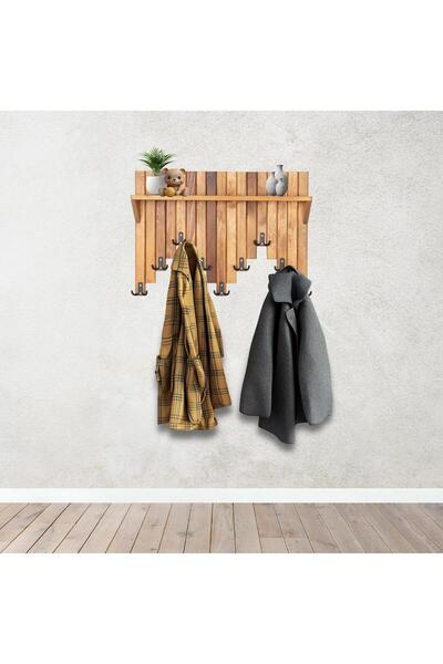 MAVİ TREND Ahşap Duvar Ve Kapı Askısı Elbise Askılık Raflı Piyano Model 9 Ask...