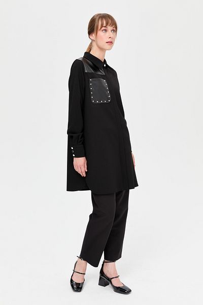 Esswaap Black Leather Tunic - Pocket Design
