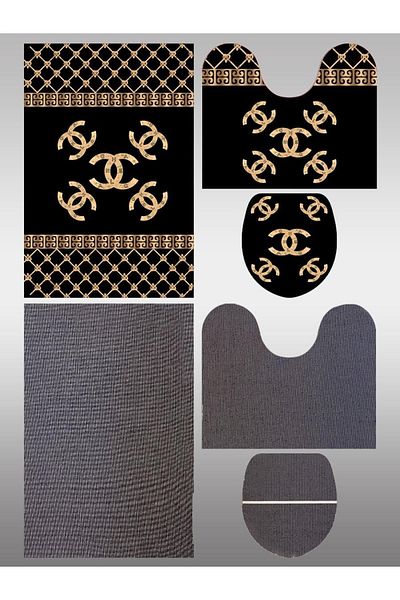 Doruklar Home Collection Σετ καθίσματος τουαλέτας 3 τεμαχίων που πλένεται με αντιολισθητική βάση με διακοσμητικό σχέδιο Σετ χαλάκι μπάνιου