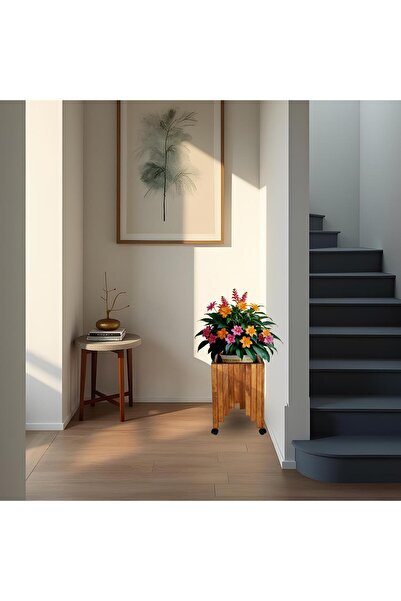 MAVİ TREND Dekoratif Ahşap Saksılık Çiçeklik Ahşap Saksı Altlığı 38x38x50 cm ...