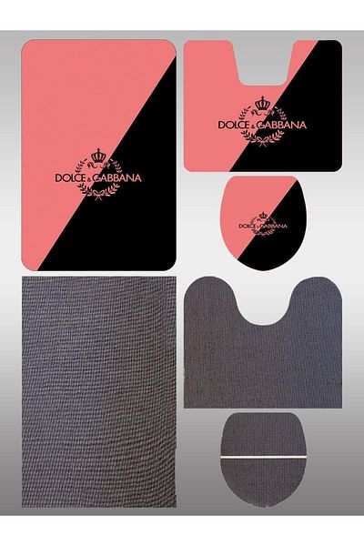 Doruklar Home Collection Σετ καθίσματος τουαλέτας 3 τεμαχίων που πλένεται με αντιολισθητική βάση με διακοσμητικό σχέδιο Σετ χαλάκι μπάνιου
