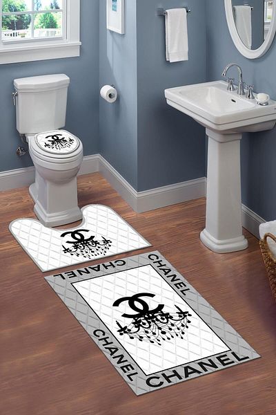 Doruklar Home Collection Σετ μπάνιου με διακοσμητικό σχέδιο 3 τεμαχίων με αντιολισθητικό σημείο που πλένεται