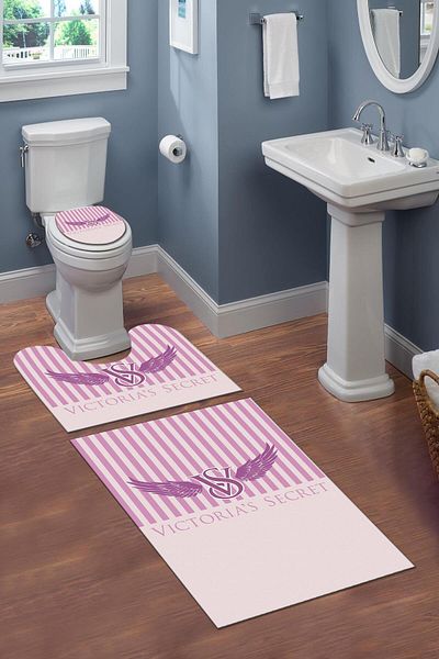 Doruklar Home Collection Σετ καθίσματος τουαλέτας 3 τεμαχίων που πλένεται με αντιολισθητική βάση με διακοσμητικό σχέδιο Σετ χαλάκι μπάνιου