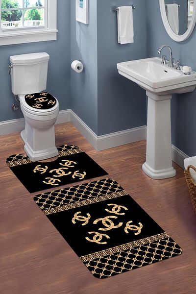 Doruklar Home Collection Σετ καθίσματος τουαλέτας 3 τεμαχίων που πλένεται με αντιολισθητική βάση με διακοσμητικό σχέδιο Σετ χαλάκι μπάνιου