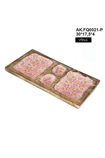 Vitale Şiva Çiçek Desenli Dekoratif Pembe Tepsi AK.FQ0021-P