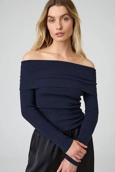 Madmext Marineblauer Strickpullover mit Madonna-Kragen, Modell MG2184 – lange Ärmel