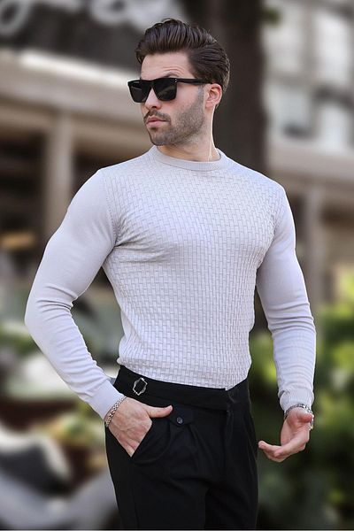 Madmext Men's Knit Sweater 7266 - Gray Patterned