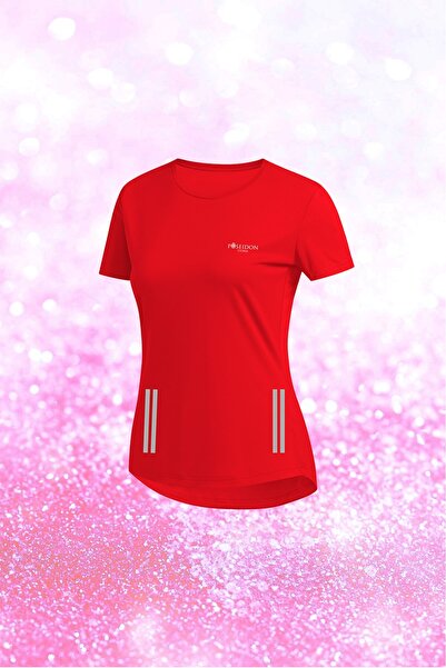 POSEIDON STORM Women's Red Dri-Fit Fabric Unprinted Casual Comfortable T-Shirt S-3Xl