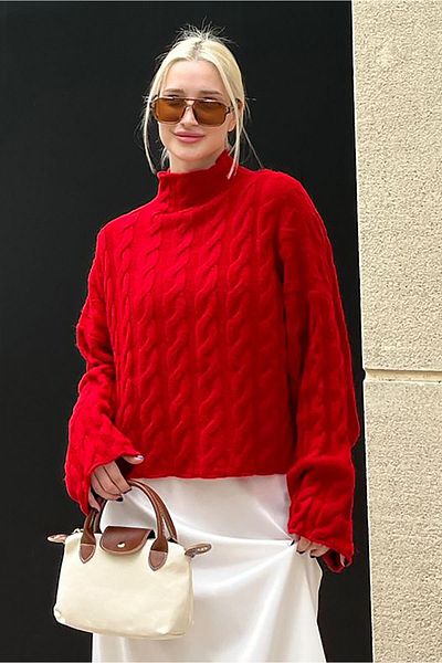 Madmext Turtleneck Red Knitwear Sweater - Mg2172