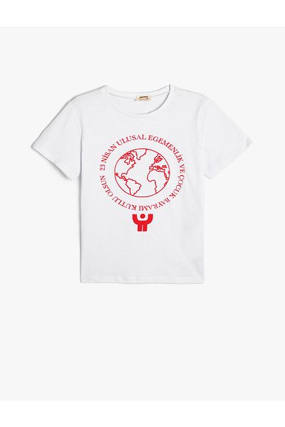 Koton 23 April Printed Cotton T-Shirt - Crew Neck, Short Sleeve