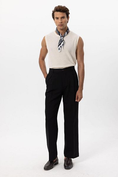 Antioch Black Linen Blended Baggy Men's Trousers