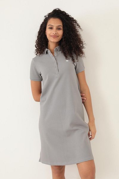 Miron Γυναικείο πλεκτό φόρεμα Polo Neck Γκρι - Κοντό μανίκι -2431