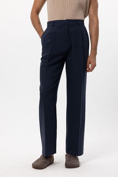 Antioch Navy Blue Linen Blended Baggy Men's Trousers