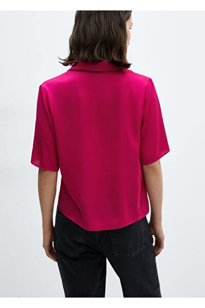 MANGO Woman Kısa kollu saten gömlek