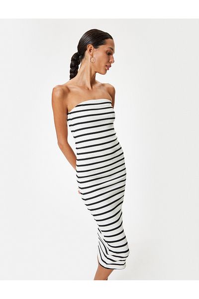Koton Midi Slip Φόρεμα Στράπλες Γιακάς Αμάνικο Slim Fit