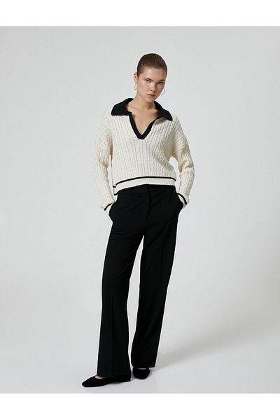 Koton Polo Collar Knitwear Sweater Color Contrast Knit Patterned