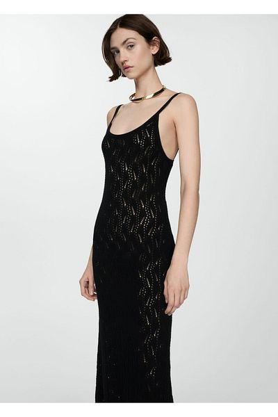 MANGO Woman Crochet Embroidered Long Dress