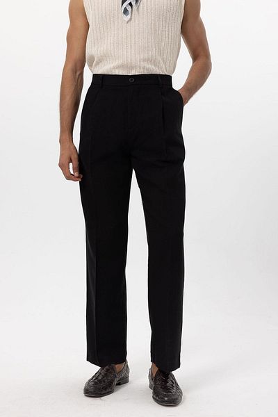 Antioch Black Linen Blended Baggy Men's Trousers